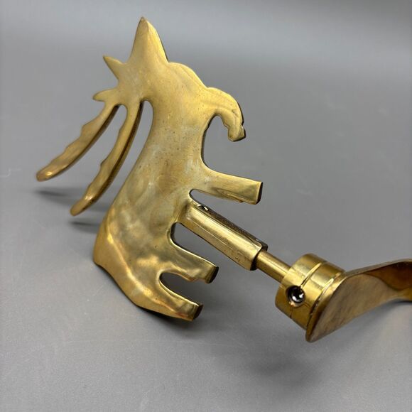 Vintage Solid Brass Reindeer Christmas Stocking Holder Long Arm Mantel Hook MCM - Picture 9 of 10